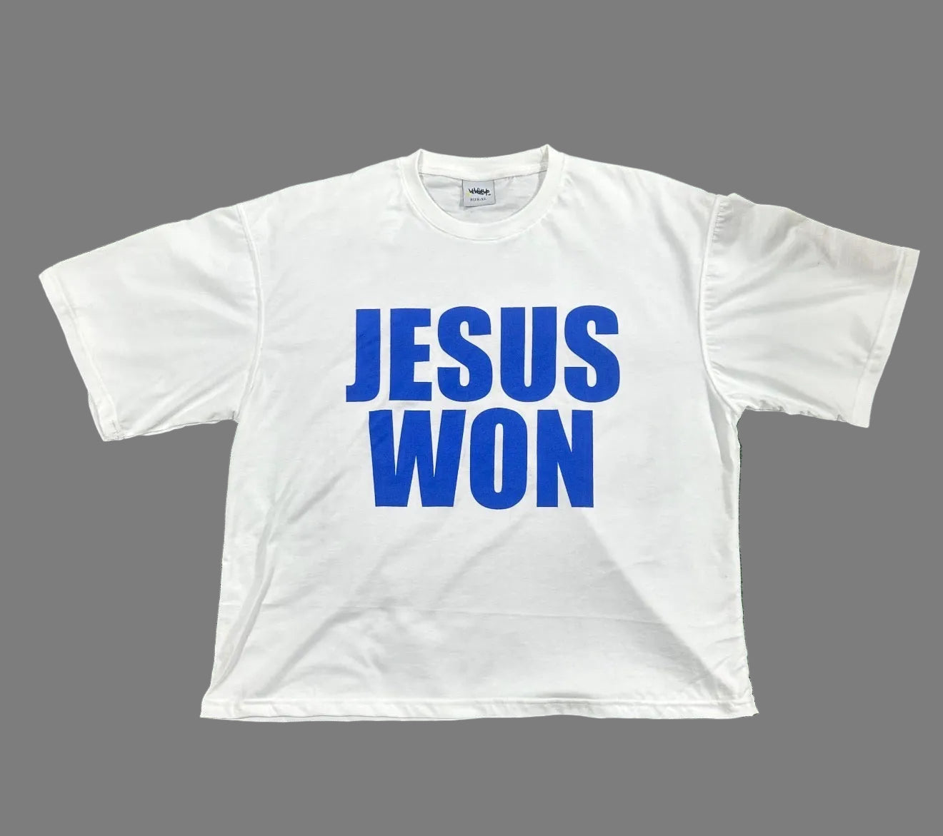 JESUS WON (SHORT SLEEVE T-SHIRT) (BLUE LETTERS)