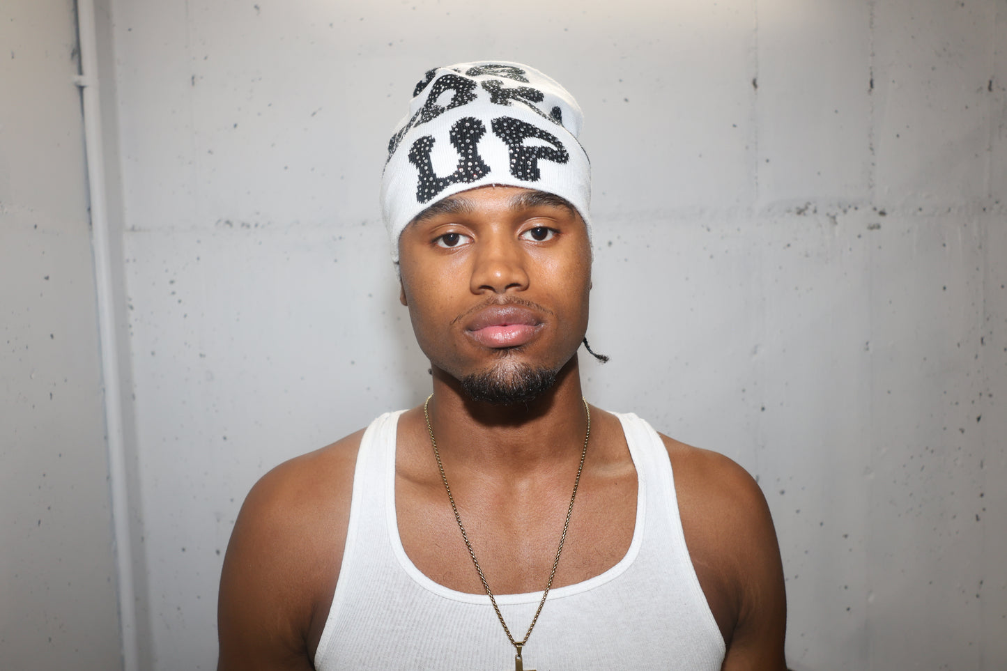 RHINESTONE WEWOKEUP BEANIE (WHITE)