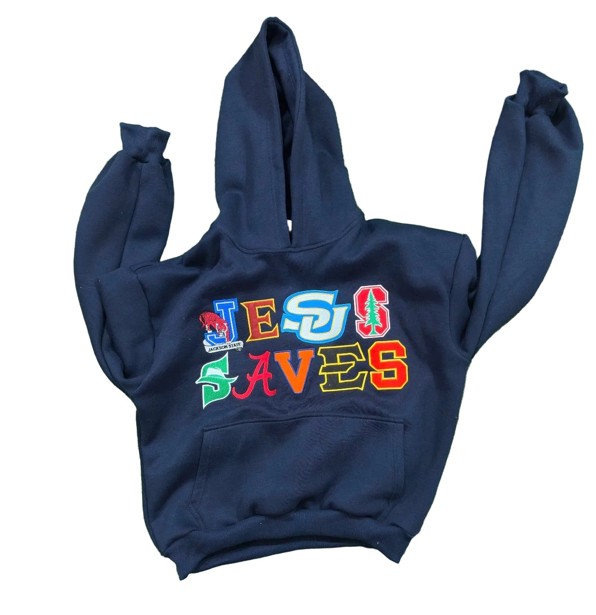 JESUS SAVES UNIVERSITY HOODIE         (NAVY BLUE)