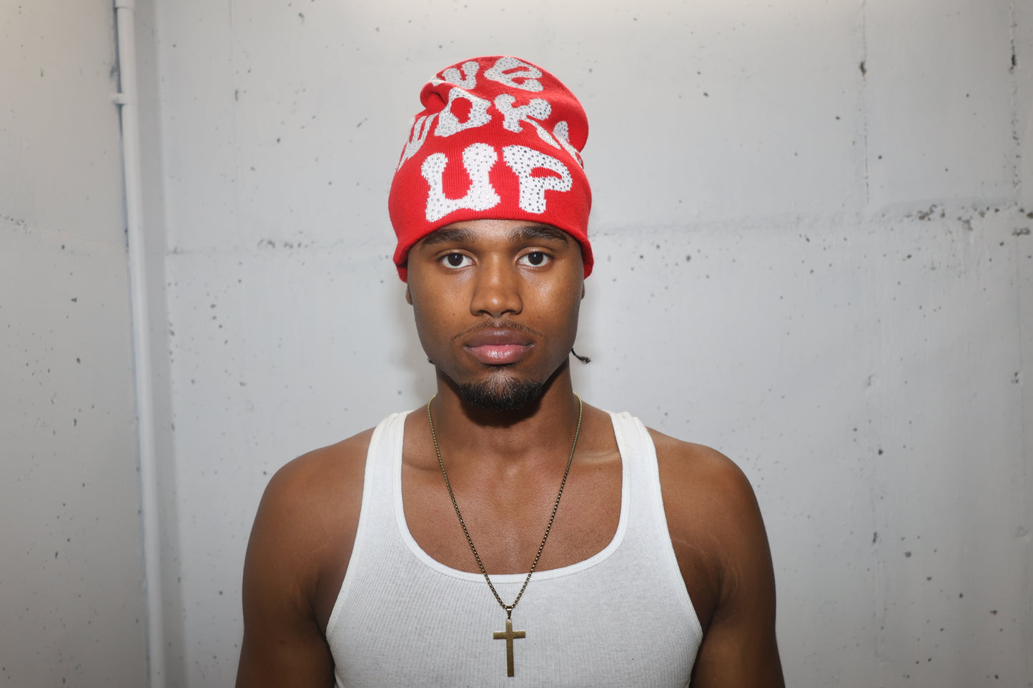 RHINESTONE WEWOKEUP BEANIE (RED)