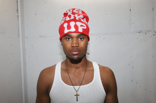 RHINESTONE WEWOKEUP BEANIE (RED)